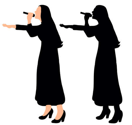 Vector, silhouette of a girl singing, microphoneのイラスト素材