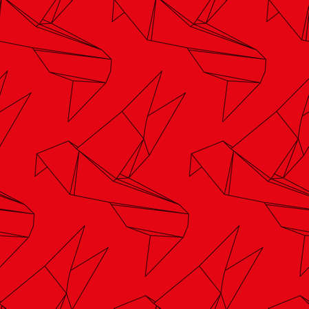 Vector, seamless background, origami bird, redのイラスト素材