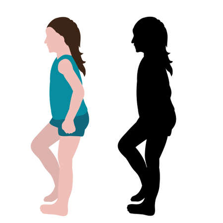 vector, isolated, silhouette of the child and in a flat style, the girl is walkingのイラスト素材