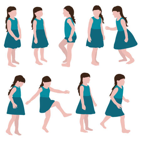 isolated, in flat style child, little girl is played, collectionのイラスト素材