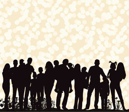 Vector silhouette of a crowd of people with children, family illustration