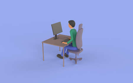 3d render of a man at a table with a computer