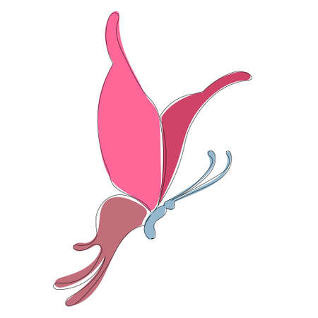 pink butterfly line drawing, pattern, isolatedのイラスト素材