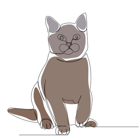 cat drawing by one continuous line, isolated, vectorのイラスト素材
