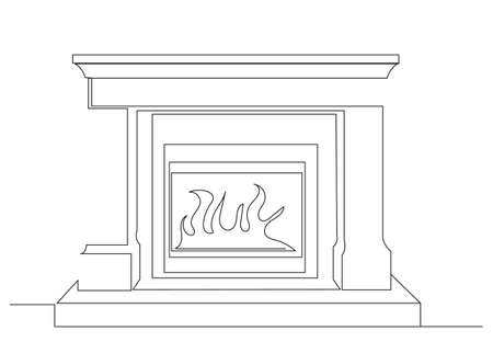 fireplace with fire in one continuous lineのイラスト素材