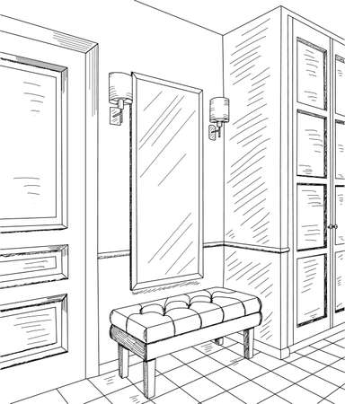 vector, isolated sketch, hand-drawn interior corridor, hallwayのイラスト素材
