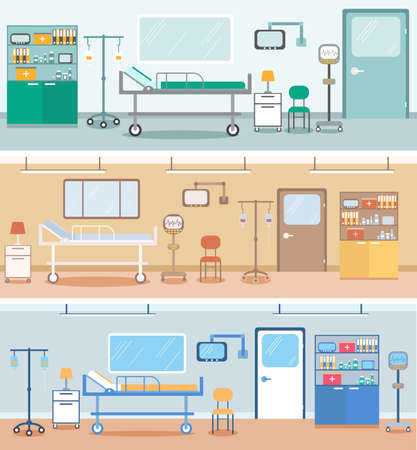 set of hospital ward in flat style, isolated, vectorのイラスト素材