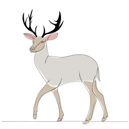 red deer one continuous line drawing, isolated, vectorのイラスト素材