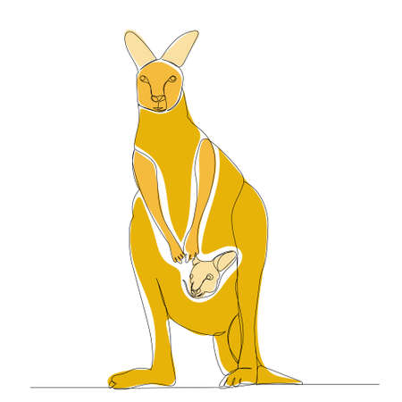 yellow kangaroo one continuous line drawingのイラスト素材