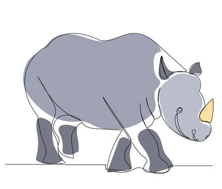 gray rhinoceros drawing by one continuous line, isolatedのイラスト素材