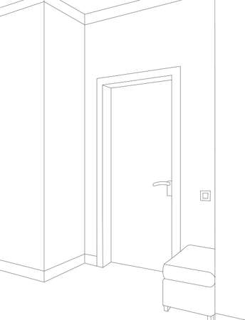 corridor hallway with door sketch, isolated, vectorのイラスト素材