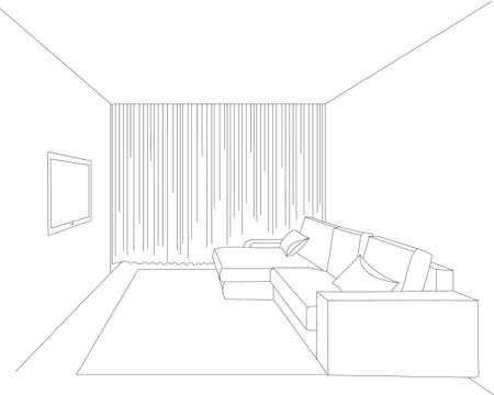 living room with sofa, interior, sketchのイラスト素材
