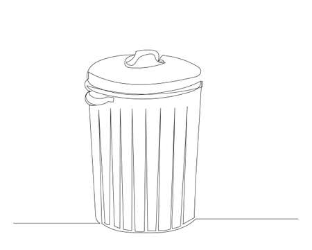 garbage can one continuous line drawing, isolated, vectorのイラスト素材