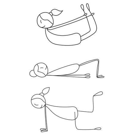 stick figure girl doing exercises, vectorのイラスト素材