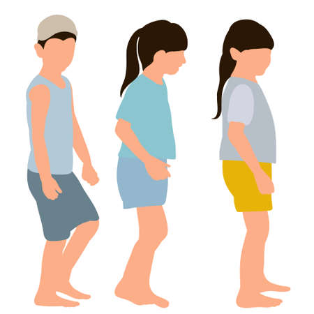 children stand behind each other in flat style vector, isolatedのイラスト素材