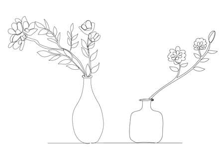one line drawing flowers in a vaseのイラスト素材
