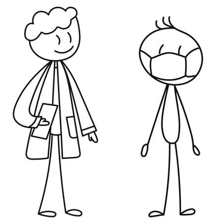 vector, isolated stick figure, doctor and patientのイラスト素材