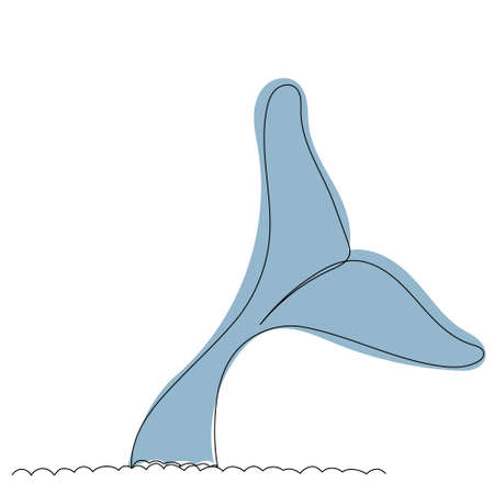 vector, isolated whale tail one line drawing, sketchのイラスト素材