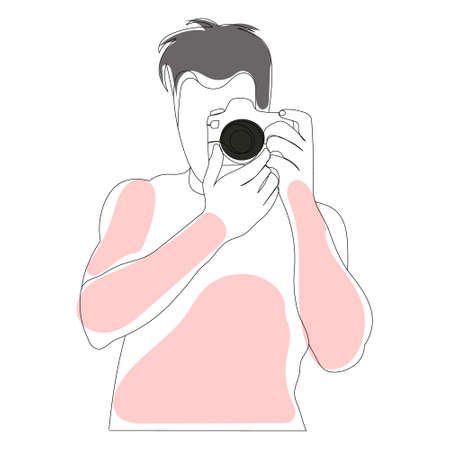 one continuous line drawing of a man with a camera