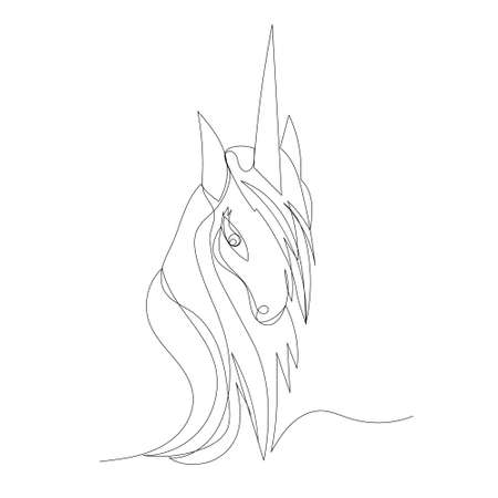 unicorn portrait drawing by one continuous line, sketchのイラスト素材