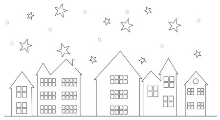 continuous line drawing of a house and a starのイラスト素材