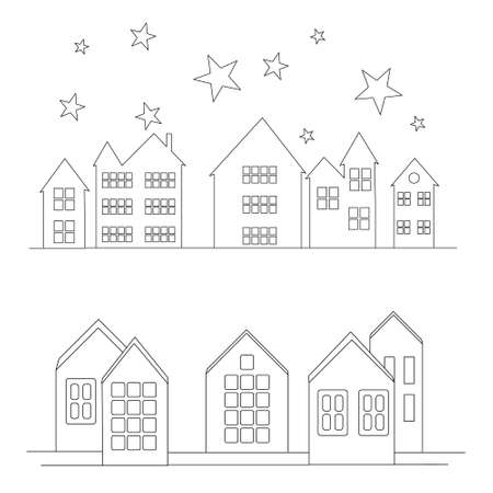 one continuous line drawing of a house and a starのイラスト素材