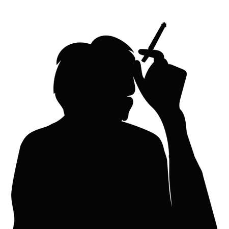 black silhouette guy smokes on a white backgroundのイラスト素材