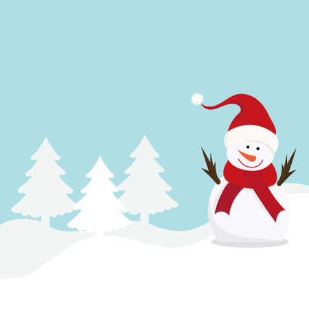 snowman in winter forest in flat style, isolated vectorのイラスト素材