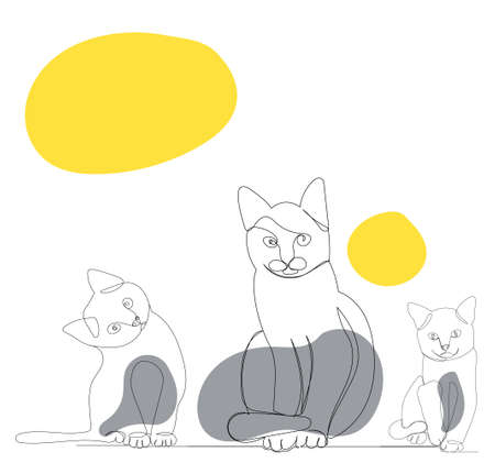one line drawing of a cat and kittens, isolated vectorのイラスト素材