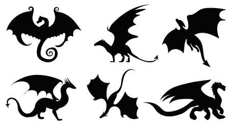 set of silhouette dragon, isolated vectorのイラスト素材