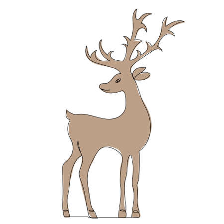 one line drawing of brown deer with antlers, vectorのイラスト素材