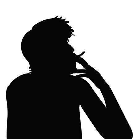 black silhouette of a smoking manのイラスト素材