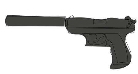 black pistol line drawing vector, isolatedのイラスト素材