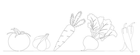vegetables drawing one continuous lineのイラスト素材