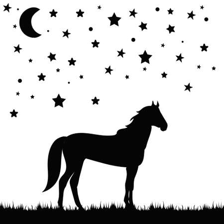 black horse silhouette, isolated, vectorのイラスト素材