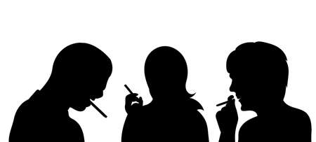 black silhouette smoking people, vectorのイラスト素材