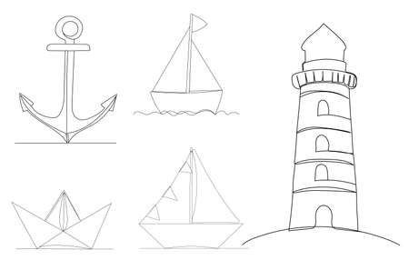anchor ships, continuous line drawing sketch, isolated, vectorのイラスト素材