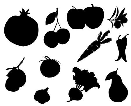 vegetables and fruits silhouette isolated, vectorのイラスト素材