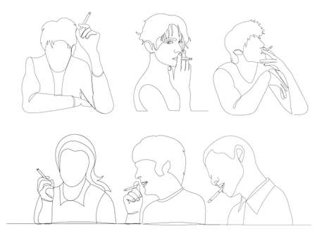people smoke, continuous line drawing isolated, vectorのイラスト素材