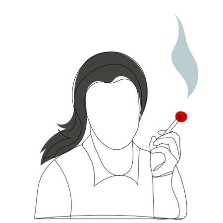 woman smoking one line drawing isolated, vectorのイラスト素材