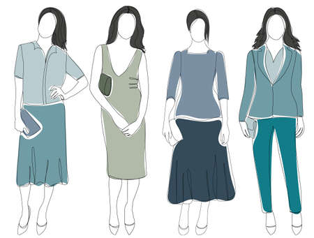 girls women drawing one line isolated, vectorのイラスト素材