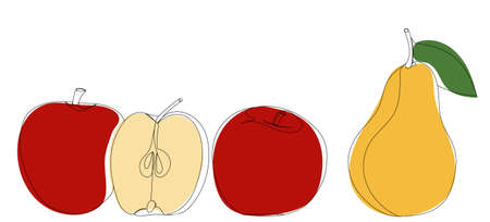 apples and pears one line drawing isolated, vectorのイラスト素材