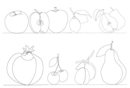 one continuous line drawing vegetables, vector, isolatedのイラスト素材