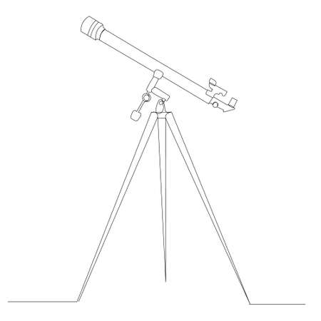 telescope drawing by one continuous line, vector