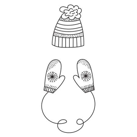winter hat and mittens doodle drawing, vector, isolatedのイラスト素材