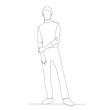man drawing by one continuous line, vector, isolatedのイラスト素材