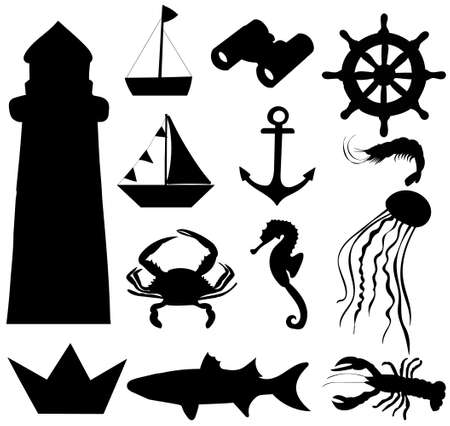 nautical silhouette icons, isolated, vectorのイラスト素材