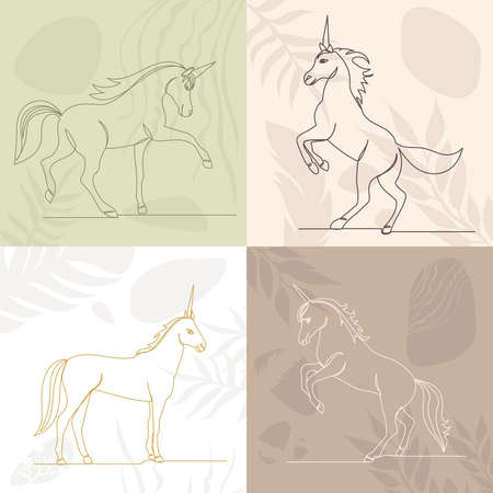 unicorn one line drawing on abstract background, vectorのイラスト素材