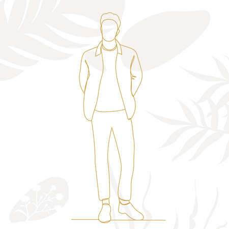 man, guy one line drawing, on an abstract backgroundのイラスト素材