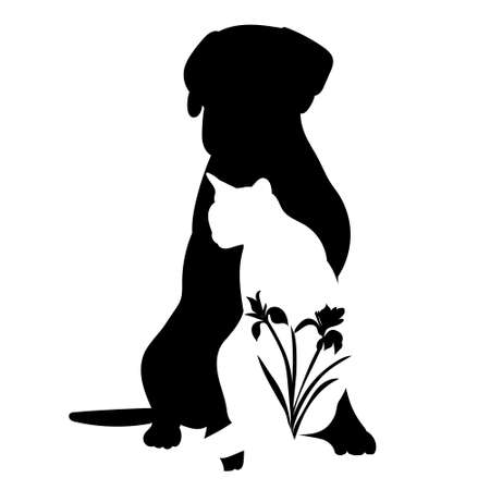 silhouette cat and dog black isolatedのイラスト素材